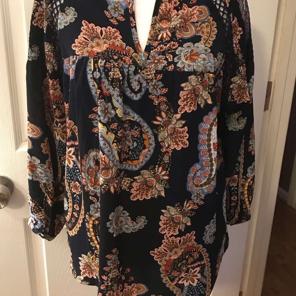 Floral Paisley Women's Top - Navy